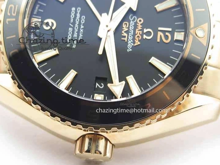 1221 Efficient Planet Ocean GMT 43.5mm RG V6F 1:1 Best Edition Black Dial On RG Bracelet A 8182